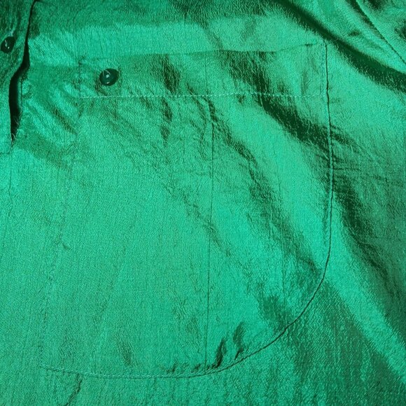 GJ Clar Blouse Size 18/20 Pullover Short Sleeve Green Crinkle Vintage Retro 80s - Picture 11 of 12